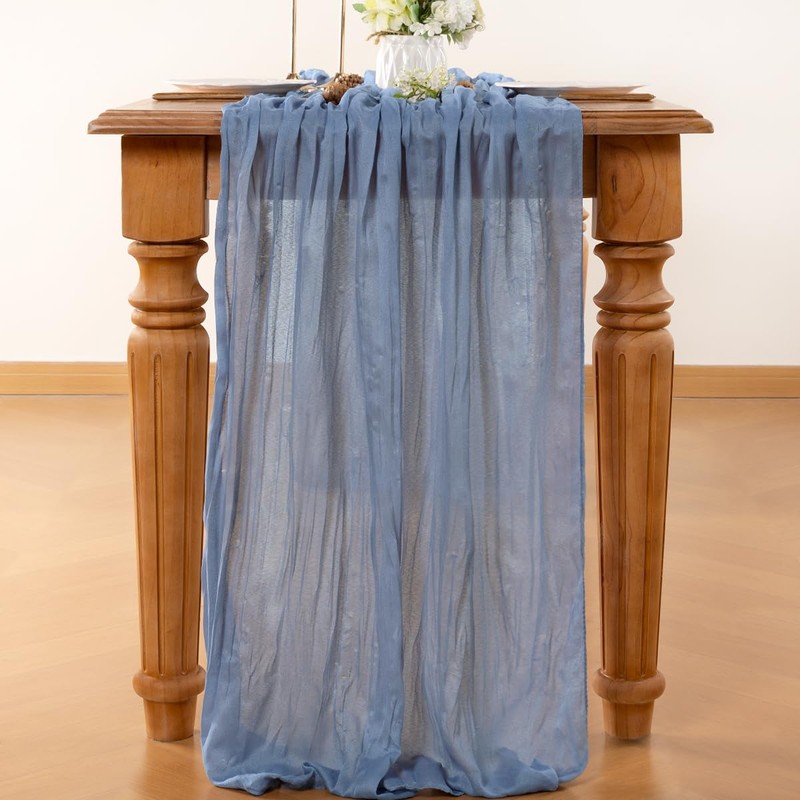 LINXTAR Dusty Blue Valentine's Day Table Runner Cheesecloth Table Runner