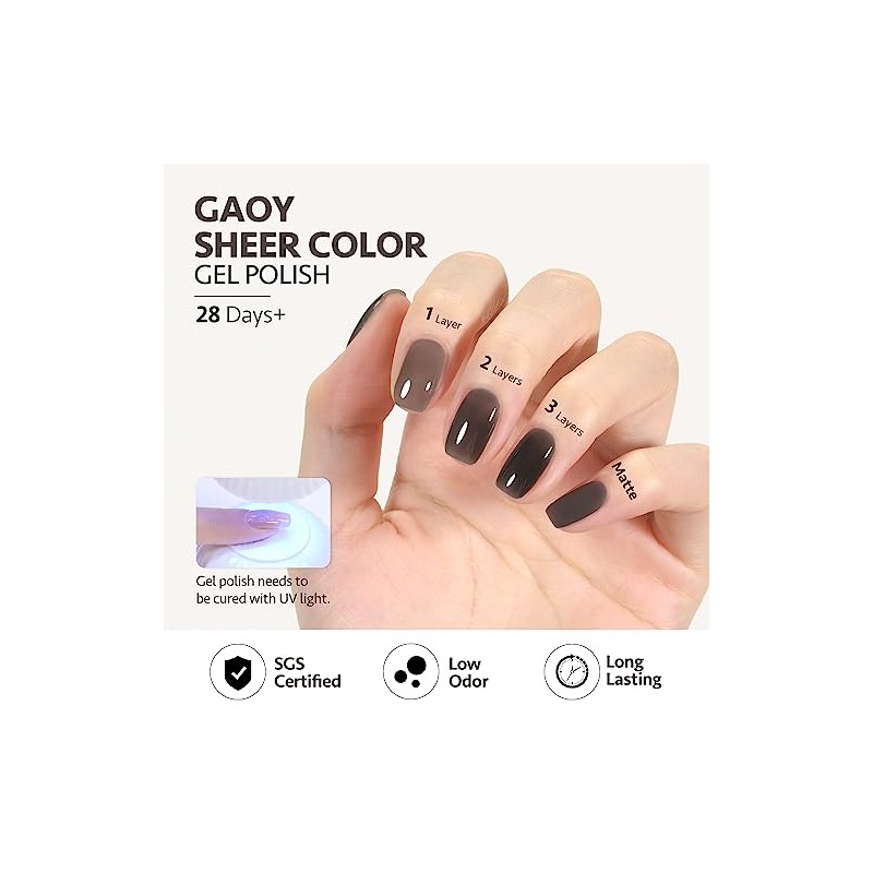 GAOY- Esmalte de uñas en gel Jelly Nude Black, 16