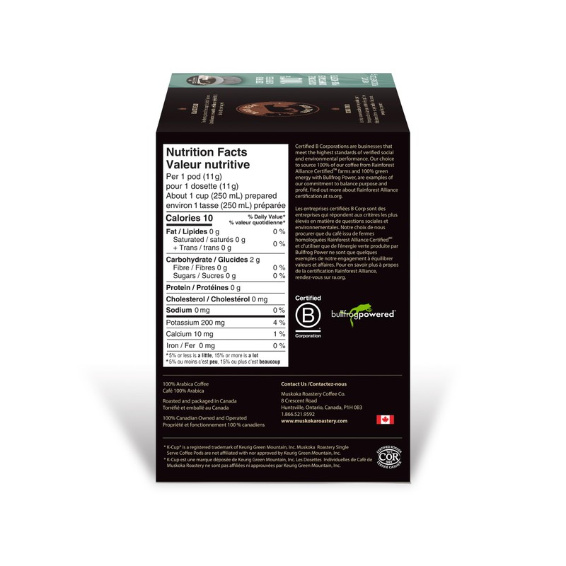 Muskoka Roastery Coffee, Black Bear, Dark Roast, 20 Single Serve