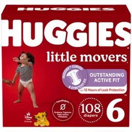 Huggies Size 6 Diapers, Little Movers Baby Diapers, Size 6 (35+ lbs), 108 Count (2 Packs of 54), Packaging May Vary