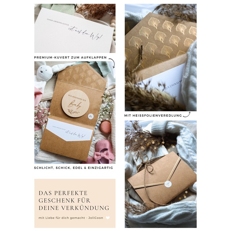 Joli Coon Wooden Disc with Folding Envelope and Seal Sticker