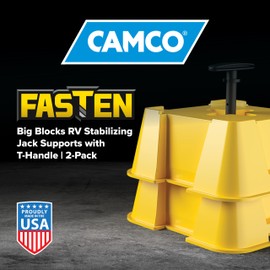 Camco Fasten RV Big Blocks Stabilizing Jack Supports w/Convenient Handle - Nesting Design for RV Storage - Compatible w/Square RV Leveling Blocks and RV Jacks - Supports Up to 8,000lbs, 2-Pk (44539)