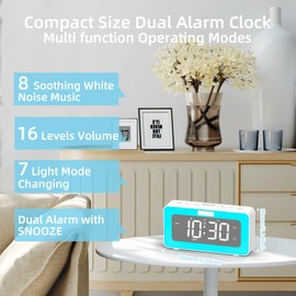 Cooluck Digital Alarm Clock for Bedrooms, Loud Dual Alarm for Heavy Sleepers, Large Display Desk Clock with 7 LED Night Lights, White Noise Sound, for Adults, Teens, Home or Office (White)