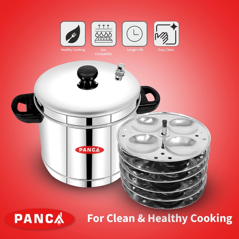 PANCA Idli Maker With 6 Plates - Stainless Steel Premium