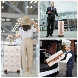 Kono 28 Inch Luggage Large checked Lightweight Hardside Suitcase with Spinner Wheels & Built-in TSA Lock, Cream White