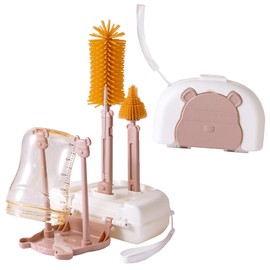 SELIYOO 5 en 1 Cepillo para Biberones, Kit Limpiador de Botellas de Viaje, Cepillo de Limpieza para biberones y tetinas de 360°, Kit de Limpieza de Botellas portátil, Fácil Transporte, Color café