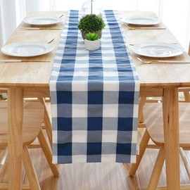 Navy & White 2 Piece Fabric in 1 Buffalo Check Table Runner Cloth 2 Side for Family Dinners or Gatherings, Indoor or Outdoor Parties, Everyday Use, 12 x 48