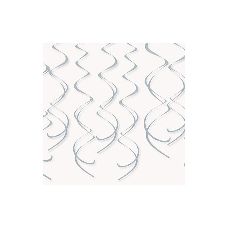 Solid Silver Plastic Hanging Swirl Decorations - 26'', Pack of