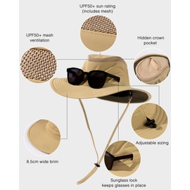 TOP-EX Summer Sun Hats for Men Waterproof UPF 50+ UV Protection Wide Brim Safari Bucket Boonie Fishing Hiking Big Head Khaki Brown X-Large XL