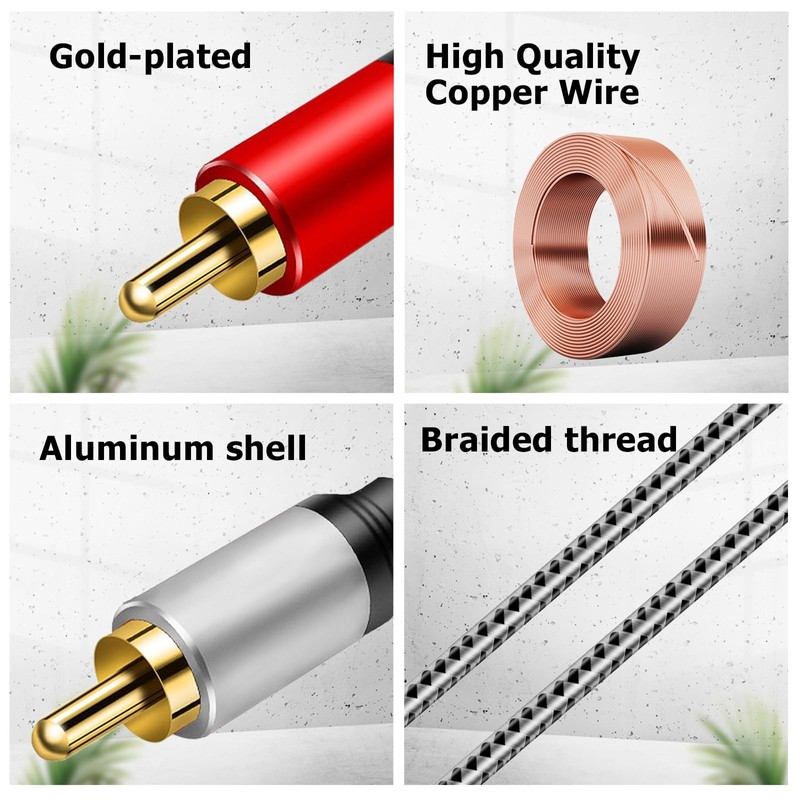 TEKERA Dual 1/4 Inch TS to RCA Stereo Audio Interconnect