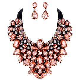 Ever Faith Costume Jewelry for Women, Champagne Color Rhinestone Crystal Chunky Collar Statement Necklace Earrings Set