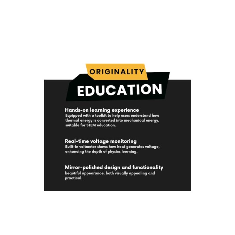 NIKOLATOY Mirror Polished Stirling Engine with Voltmeter & USB Plug