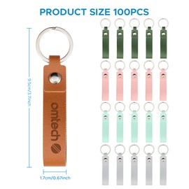 OMTech 100pc Leather Key Fob Kit, PU Leather Keychain Blanks with Rives and Key Rings, Rectangle Leather Key Chain Key Tag Bulk for Laser Engraving Keychain Making DIY Craft, Multi Colors