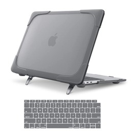 MOSISO Funda Dura Compatible con MacBook Air 13 2022-2018 A2337 M1 A2179 A1932,Carcasa Rígida Plástico Tarea Pesada con Soporte Plegable&Cubierta de Teclado de Color a Juego(USA Versión), Gris