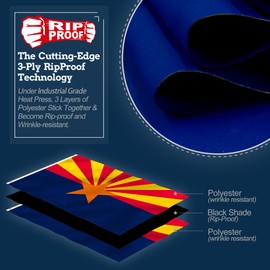Anley Rip-Proof Double Sided 3-Ply Arizona State Flag 3x5 Foot - Vivid Color, Canvas Header and Wrinkle Resistant - The Strongest, Longest Lasting Arizona AZ State Flags 3 X 5 Ft