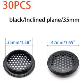 30 Pcs Air Vents 35mm Circular Soffit Vent Stainless Steel Round Vent Mesh Hole Louver for Kitchen,Bathroom,Cabinets,Wardrobes,Shoe Cabinets,Sundry Cabinets (Inclined Plane,Black)