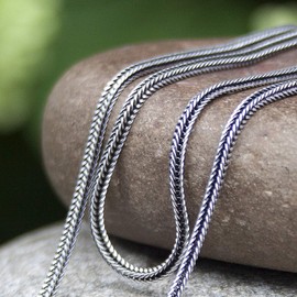 Solid 925 Sterling Silver Foxtail Chain Necklace - Oxidized Non-Tarnish Unisex Snake Design Wheat Chain Necklace for Men Women 18" 20" 22" 24" Inch - Handmade (20" - 50 cm)