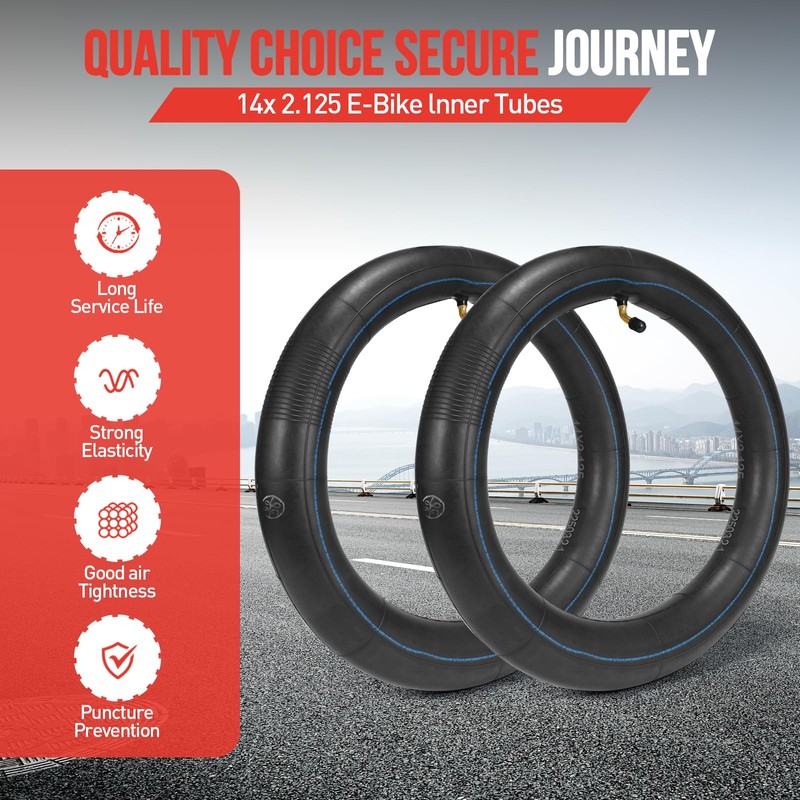 2-Pack 14x2.125 Bike Inner Tube,14 Inch E-Bike Tubes with Angled