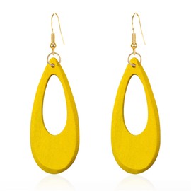 KVANU Bohemian Retro Black Brown Natural Wooden African Teardrop Dangle Drop Earrings Lightweight Handmade Long Big Vintage Wood Geometric Earrings for Women (Style-1-Yellow)