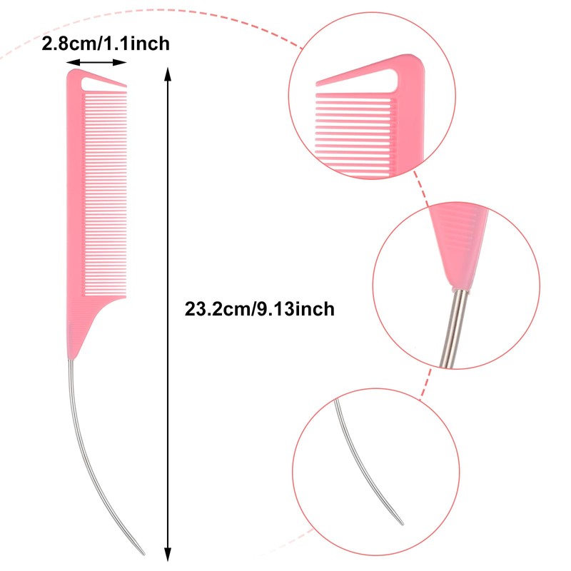 3 Pcs Rat Tail Combs, Mabor C Curved Parting Rat