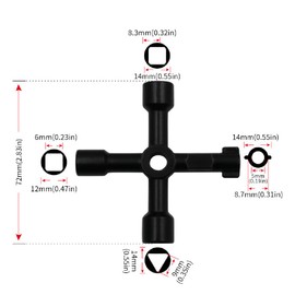 1 x 4-way multifunctional utility key, universal cross key, control cabinet key, zinc alloy, multifunctional key for control cabinets, water meter, valve