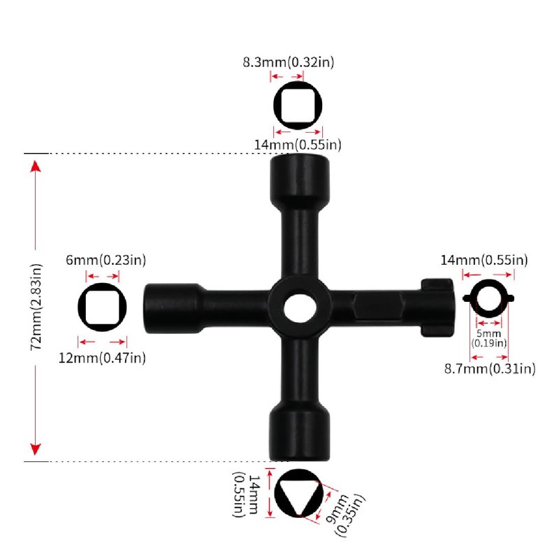 1 x 4-way multifunctional utility key, universal cross key, control