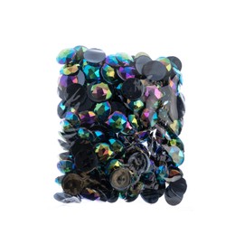 John Bead 200 Pieces 16mm, Black AB, Acrylic Round Flat Back Rhinestones for Jewelry Making, DIY Crafts, Nail Art, Face Makeup, Clothes