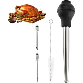 Large Turkey Baster, Stainless Steel Baster Tool for Cooking with Cleaning Brush and Marinade Tools, Professional Turkey Baster Syringe for Oiling and Marinating Turkey, Beef, Pork, Fish(10.9Inch)