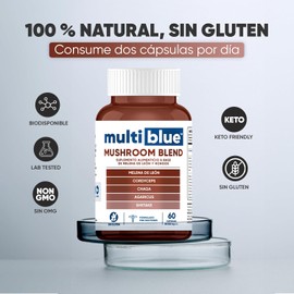 Mushroom Blend MultiBlue™ 550mg | Mezcla de 6 Hongos Funcionales: Melena de León, Cordyceps, Chaga, Shiitake, Reishi & Agaricus | 60 Cápsulas Veganas | Energía, Enfoque Mental & Bienestar Inmune | 100% Natural | Sin Gluten | Keto Friendly