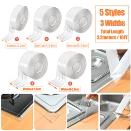 Narrow Clear Caulk Tape, Transparent Caulking Sealing Strip, Waterproof Self Adhesive Sealant Tapes for Toilet, Bathroom, Sink, Bathtub, Floor (Width 22mm)