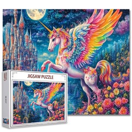 1000 Piece Puzzles for Adults Wonderland Castle Unicorn Jigsaw Puzzles Pony with Giant Rainbow Wings Puzzle Challenging Family Activity Perfect for Game Evenings Fantasy Puzzle Wall Art