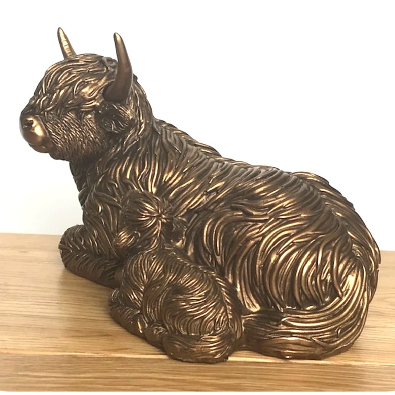 Laying Highland Cow Mother & Calf ornament figurine from the