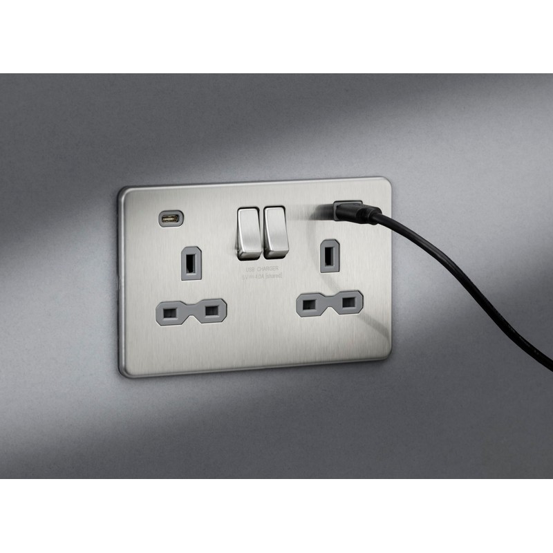 13A 2G SP Switched Socket with Dual USB A+C (5V