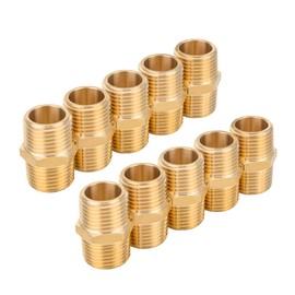 GUOFIS Brass Pipe Fitting,1/2"x1/2" NPT Male Hex Nipple Adapter,1/2 Inch NPT Equal Hex Nipple Connector For Copper, Brass or Iron Pipe Connection(10 PACK)