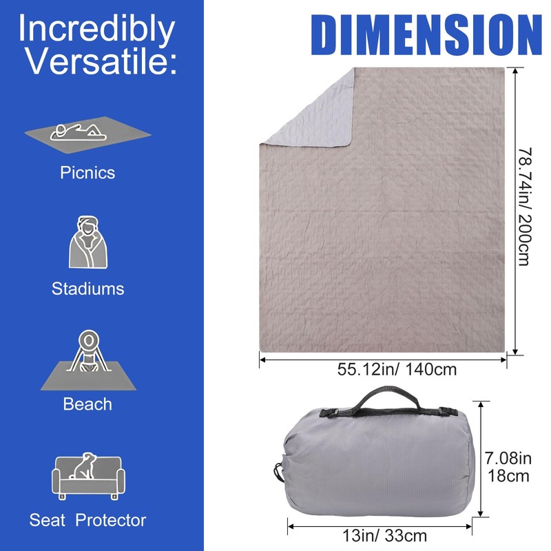 Tranqun 2 Large Outdoor Blanket 78'' x 55'' Quilted Windproof