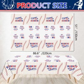 4 Pack Rookie of The Year Tablecloths, 51x87'' Baseball 1st Birthday Plastic Table Covers My Rookie Year Tablecloth for Boys First Baseball Party Decorations, Baseball 1st Birthday Party Supplies