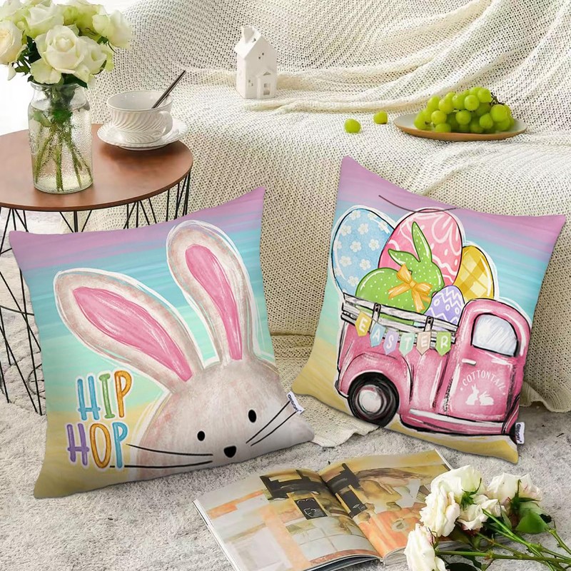 Rabbit Easter Cushion Covers, Set of 2, Rabbit Cushion Covers,