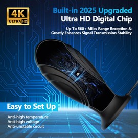 2025 TV Aerial, Freeview TV Ariels Indoor with 560+ Miles Range Reception, TV Antenna Indoor with Signal Booster & Magnetic Support Base, Portable TV Aerial for 4K 1080P HD Local Channels