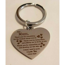 Silver Knight Stainless Steel 'Dear Mum, Thank You For Everything' Keychain in a Velvet Gift Bag, Mother's Day Gift, I Love You, Keyring, Bag Charm