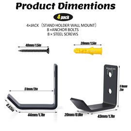 WINUERK Jack Stand Wall Mount Organizer, Car Jack Stands Wall Hooks, Heavy Duty Stainless Steel Holder Hook, Universal Jack Stands Garage Accessories Fits 2 & 3 & 4 & 5 & 6 Ton Jack Stands (4PCS)