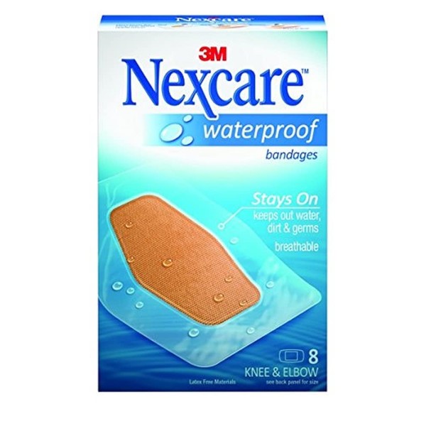 Nexcare Waterproof Clear Bandages for Knee and Elbow, Dirtproof, Germproof, 8-Count Packages (Pack of 6)