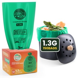 Compost Bags 1.3 Gallon,150 Count,Compostable Small Trash Bags for Kitchen Countertop Compost Bin 0.75, 1,1.2, 1.3Gallon,ASTM D6400, US BPI and Europe OK compost HOME certified