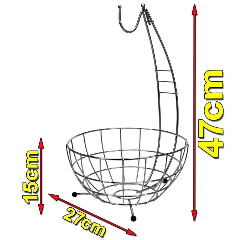 CHROME HANGING FRUIT BOWL VEGETABLE BASKET HOOK TREE APPLE ORANGE