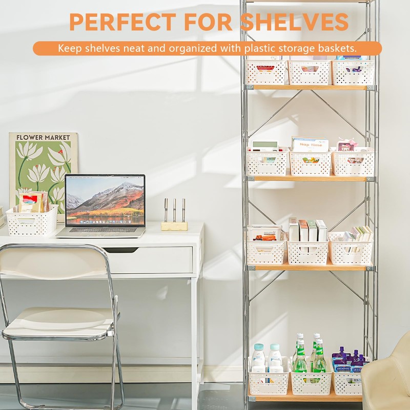 12 Pack Plastic Storage Baskets for Organizing, Storage Baskets for
