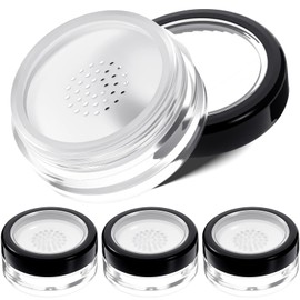 QFGasre 4pcs Plastic Empty Travel Small Loose Powders Compact Refillable Portable Makeup Powders Container No Leak Cases with Rotatable Sifter and Black Screw Lid