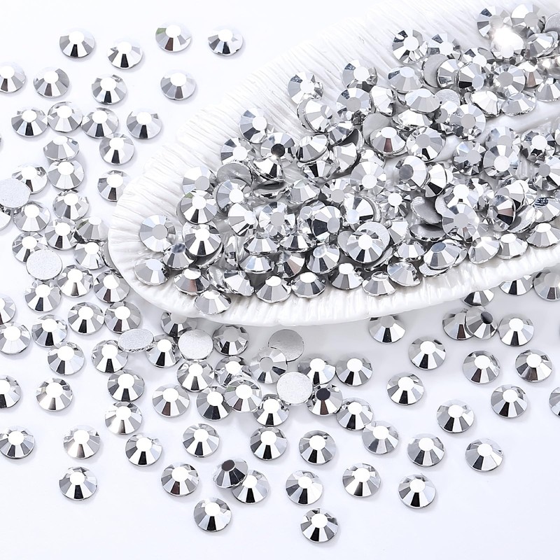 Meibite Silver Flatback Rhinestones, Glass Rhinestones for Nail Art and