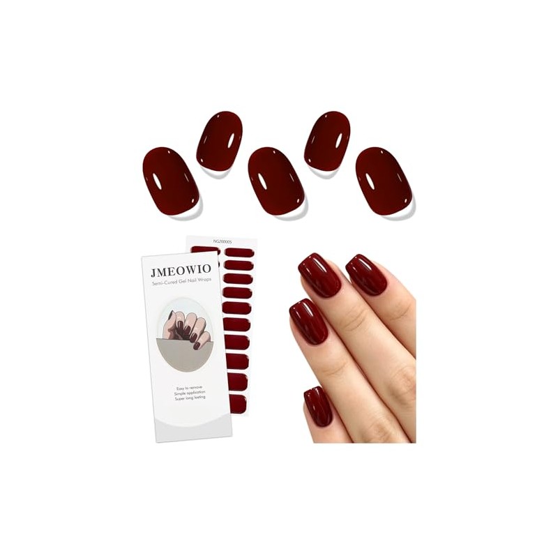 JMEOWIO Lámina de uñas de gel rojo vino, autoadhesiva, pegatinas