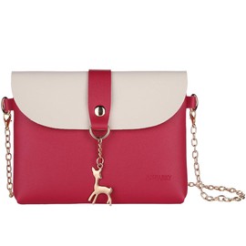 AISPARKY Small Crossbody Purse, PU Leather Small Purse for Girls With Pendant With Strap/Gold Chain Strap (Goldchain-Rose Red)