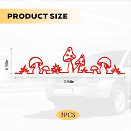 FALVFUN Car Rear View Mirror Sticker, 3PCS Cute Funny Waterproof Mushroom Vehicle Rearview Mirror Decals, Automotive Decorative Accessories, Universal for SUV RV Truck (Red)