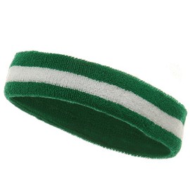 Striped Cotton Terry Cloth Moisture Wicking Head Band (Kelly Green/White)